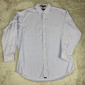 Tommy Hilfiger Men's Blue Striped 100's Two Ply Button Down Dress Shirt Large 16